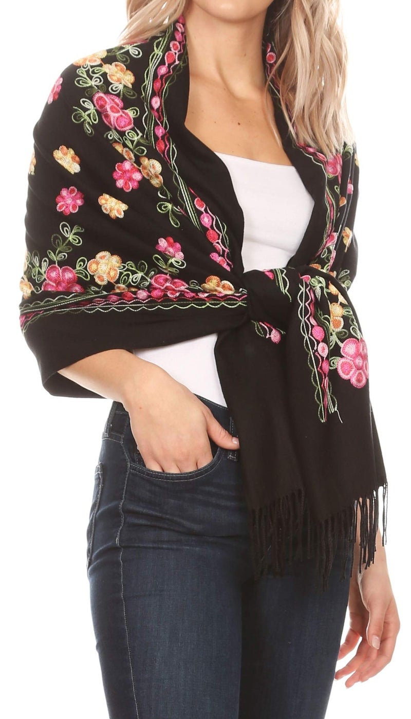 Sakkas Ginata Women's Large Casual Super Soft Embroidery Scarf Shawl Wrap Stole - Pink Yellow - OS - Image 3